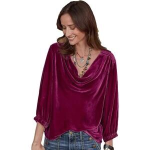 Sundance Women's Pink Velvet Drape Ruched Blouse Top Size Medium